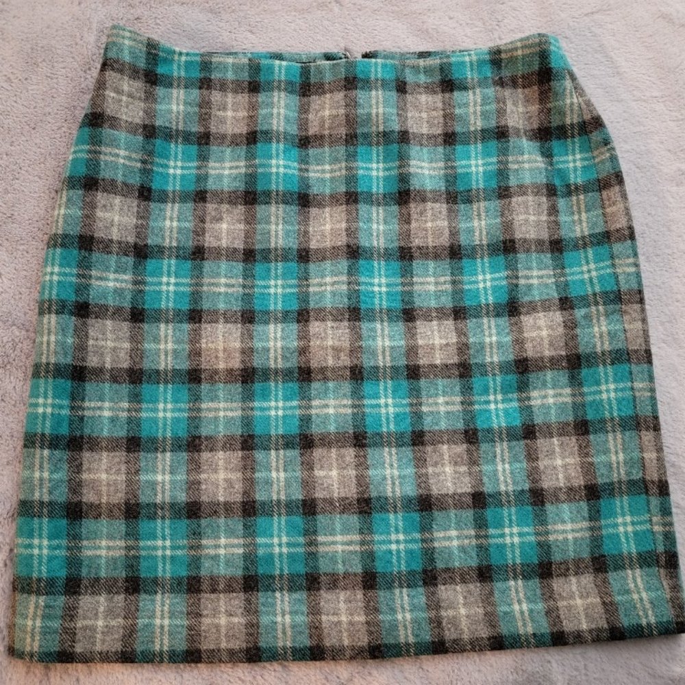 Talbots Teal & Gray Wool Pencil Skirt Sz 8 P